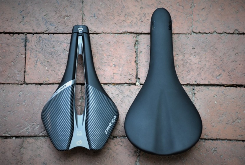 bike saddle - the short-nose design of the dimension (left) is apparent when...