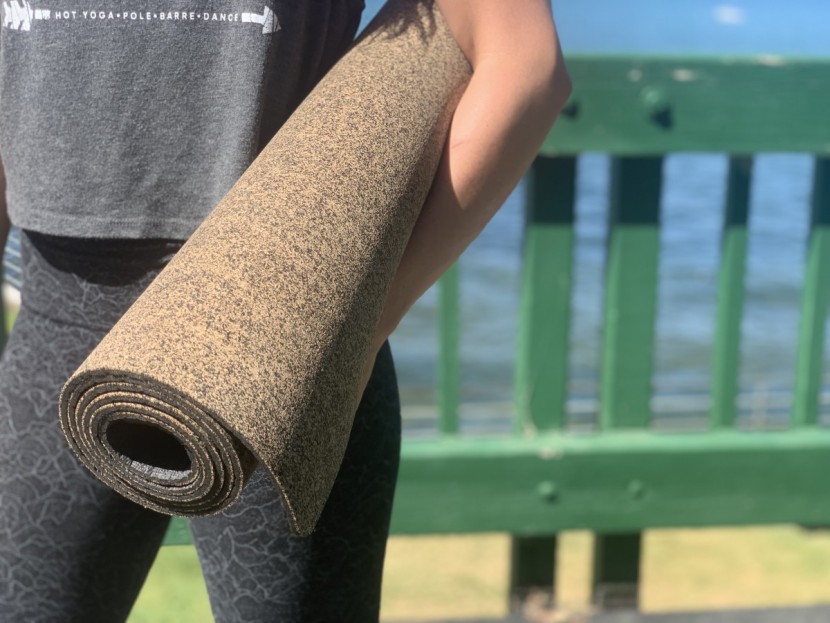 yoga mat - cork flakes are bonded together with different materials.