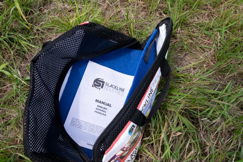 slackline industries base line - the ratchet cover must be cut out of the packaging and velcroed...