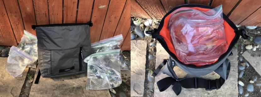 timbuk2 mission sling - we weren't sure if 10 liters would really fit, so we tested it out...