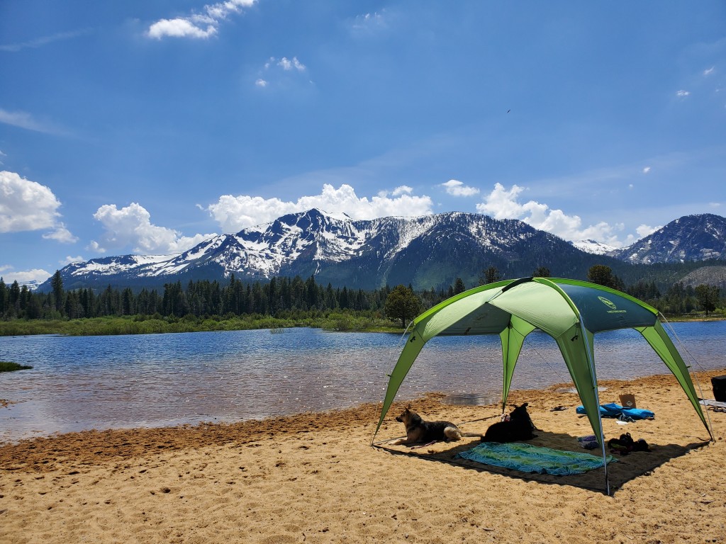 big agnes three forks shelter - big agnes three forks set up on the beach with mt. tallac in the...