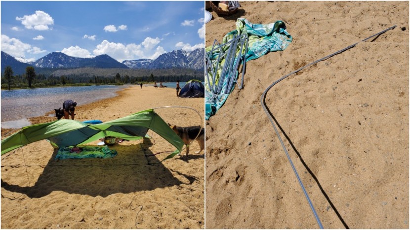 big agnes three forks shelter - showing the collapse and bending of the pole due to a strong gust...