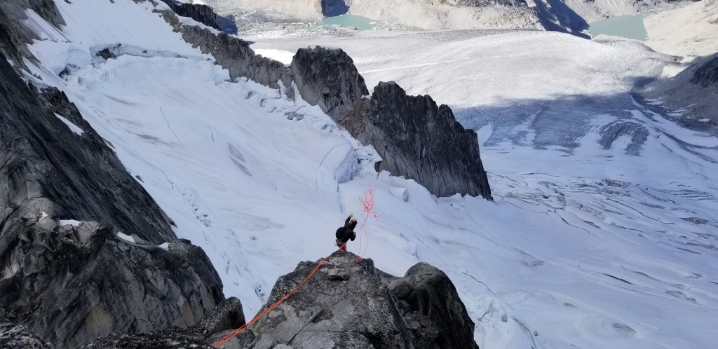 mammut revelation - the author tossing the ends of the rope on one of many rappels to...