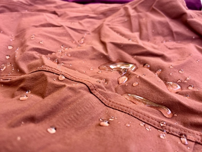 arc'teryx sabria - during our splash test, water beaded and was brushed off easily.