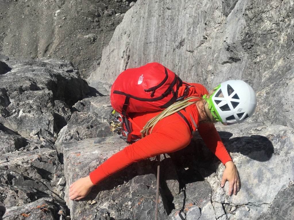climbing backpack - product testing on multi-pitch limestone.