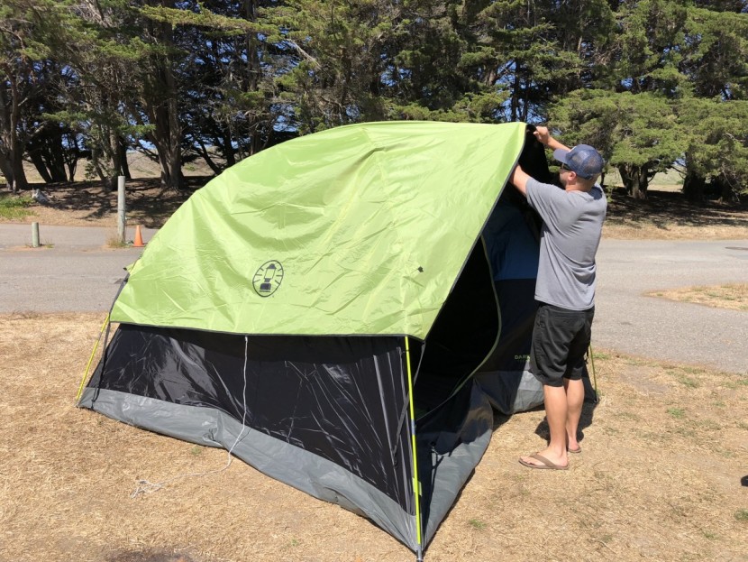 coleman dark room sundome 6 - though the fly doesn't go all the way to the ground, the fabric on...