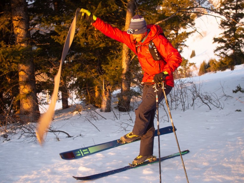 dynafit tour 88 - firm snow, sunrise transition, headlamp still on head; must be a...