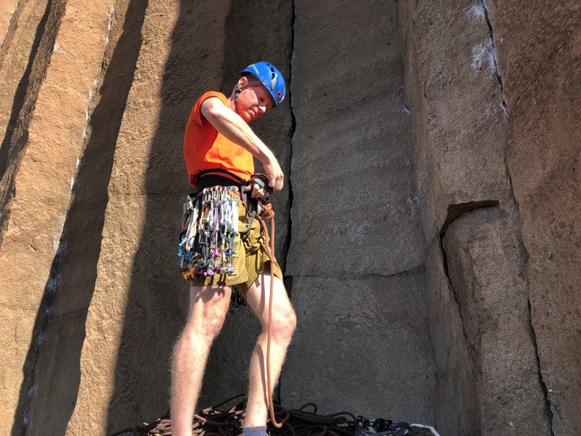 mammut skywalker 2 - racking up and tying in for a lead on the parallel sided cracks at...