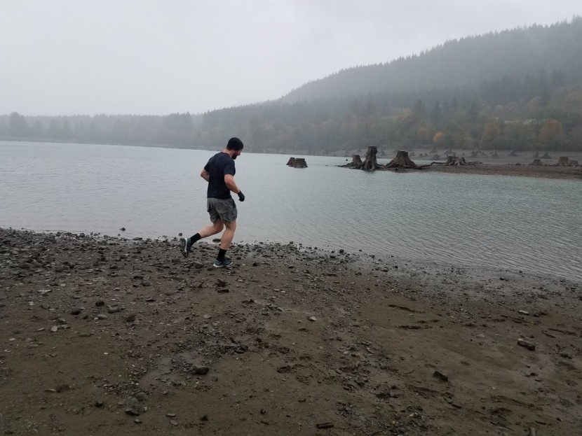 salomon crossamphibian swift 2 - running across a beach, gravel and cobbles are mostly damped out by...