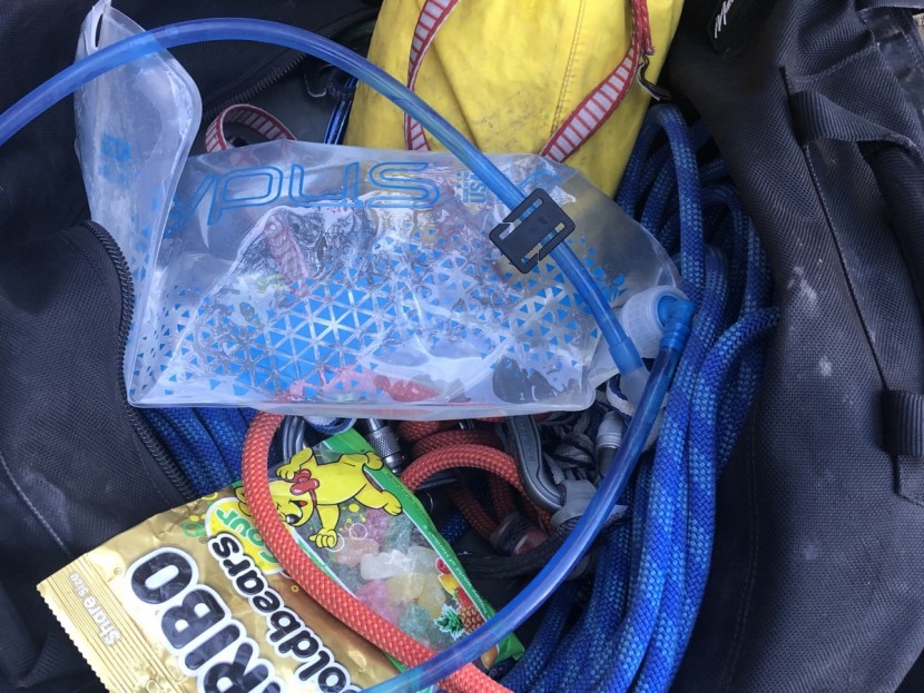 hydration bladder - in this case, we just throw the bladder in with all of our stuff...