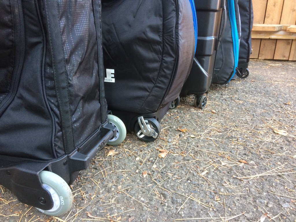 bike travel case - the evoc's big wheels have a soft rubber compound and are by far the...