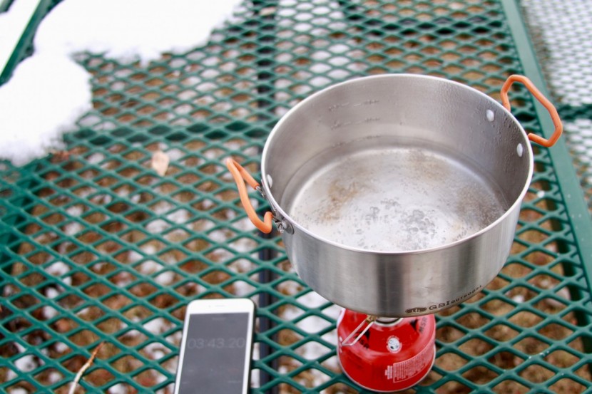 gsi outdoors glacier basecamper - a rolling boil begins! this is test #1. we averaged the results of...