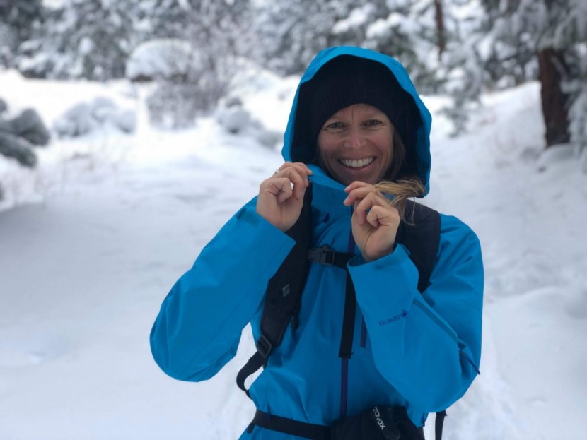 patagonia powder bowl jacket for women - we love big hoods and big cuffs to help block the wind!