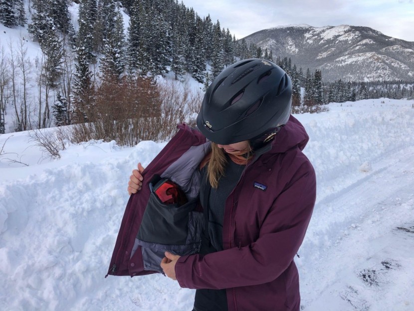 patagonia primo puff for women - we loved all of the inner pockets, especially the goggle pocket.