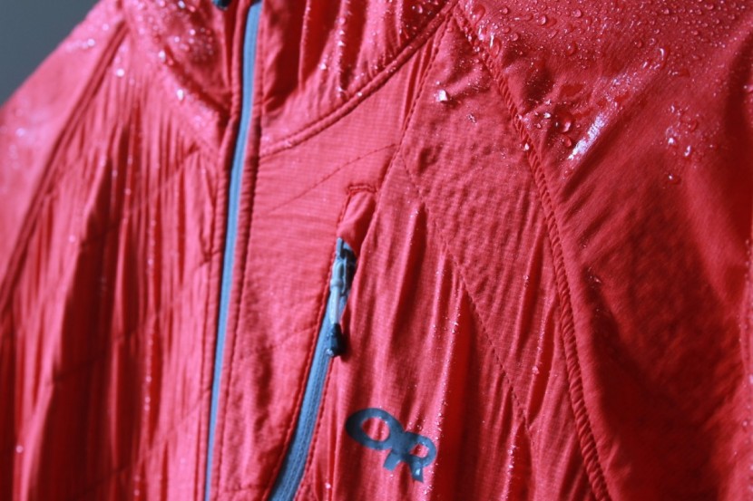 outdoor research refuge air hoody for women - the water initially beads, but then soaks in.