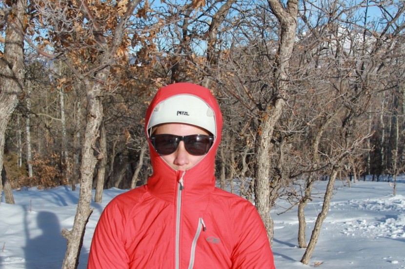 outdoor research refuge air hoody for women - though the hood fits a helmet, we wouldn't say it's designed for one.