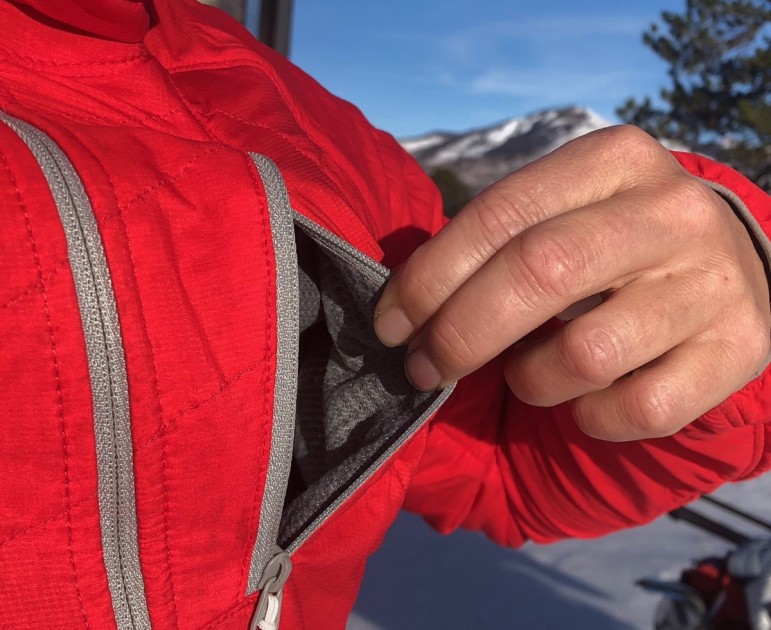 outdoor research refuge air hoody for women - the chest pocket.