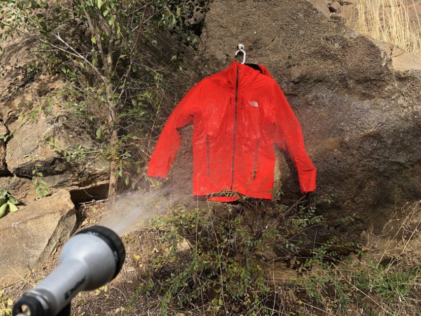 the north face summit l3 ventrix 2.0 hoody - using the spray feature on the garden hose to get an idea of how...