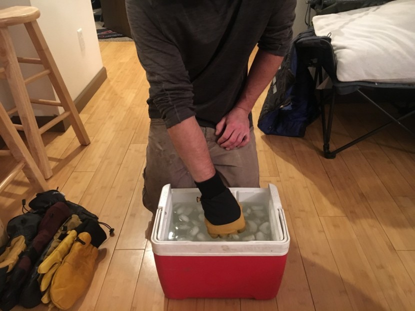 rei co-op guide insulated - our submersion test. the soft-shell back of the hand takes on water...