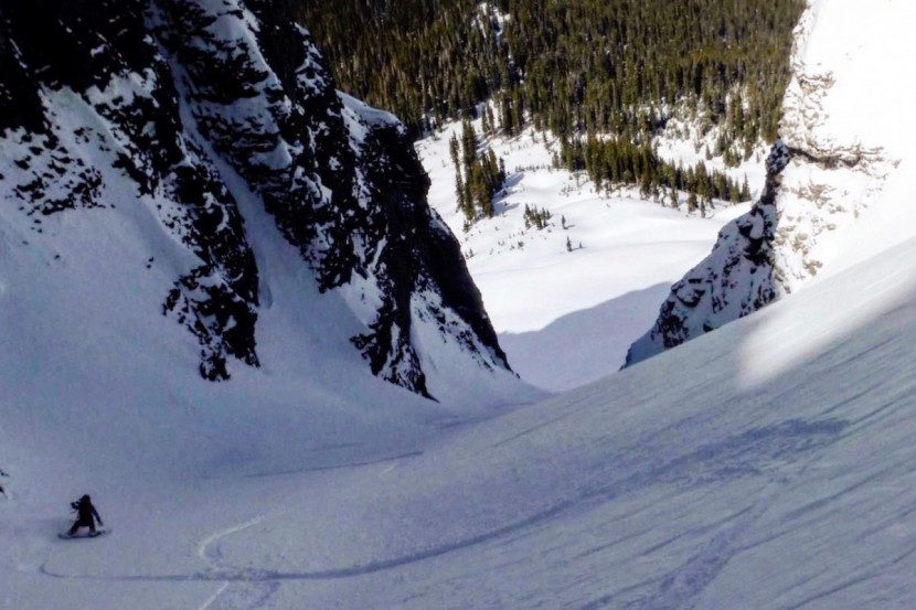 ski socks - we descend into sheep chute, a 13,000-foot mountain couloir in...