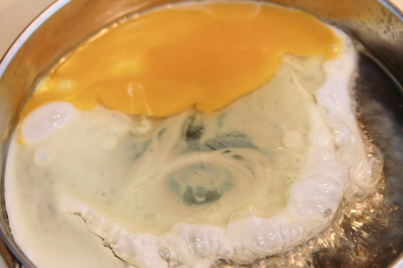 snow peak personal cooker 3 - we cook an egg in the stainless steel pan. with lots of oil, it...