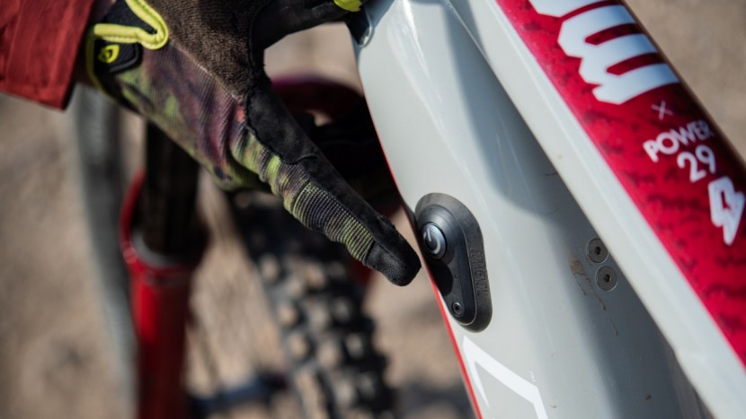 commencal meta power 29 team - the large power button on the side of the downtube.