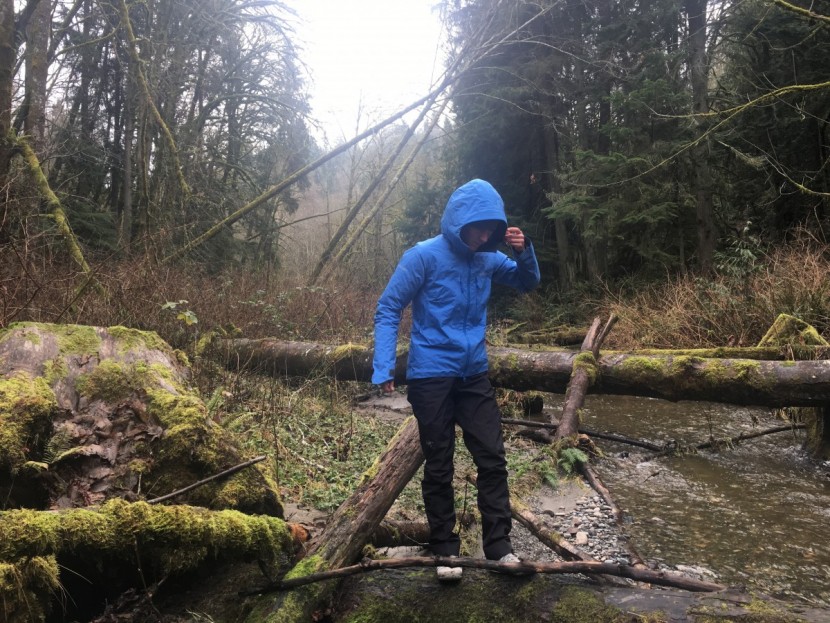 rain pants womens - adventuring off trail in wet conditions.