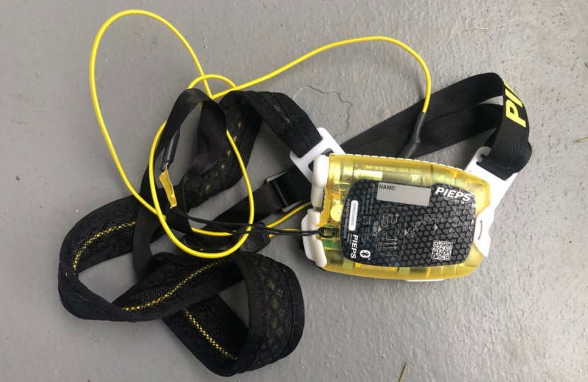 pieps micro bt - showing the unique, lower profile and comfortable harness of the...