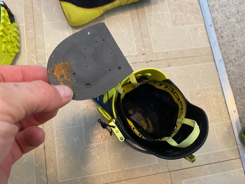 la sportiva sytron - the heel pocket shim that came unglued in both of our tester boots...