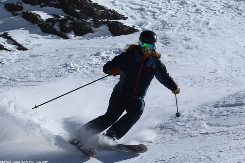 salomon qst 99 - plenty of crud to be had in lean snow years, but notice the smile on...