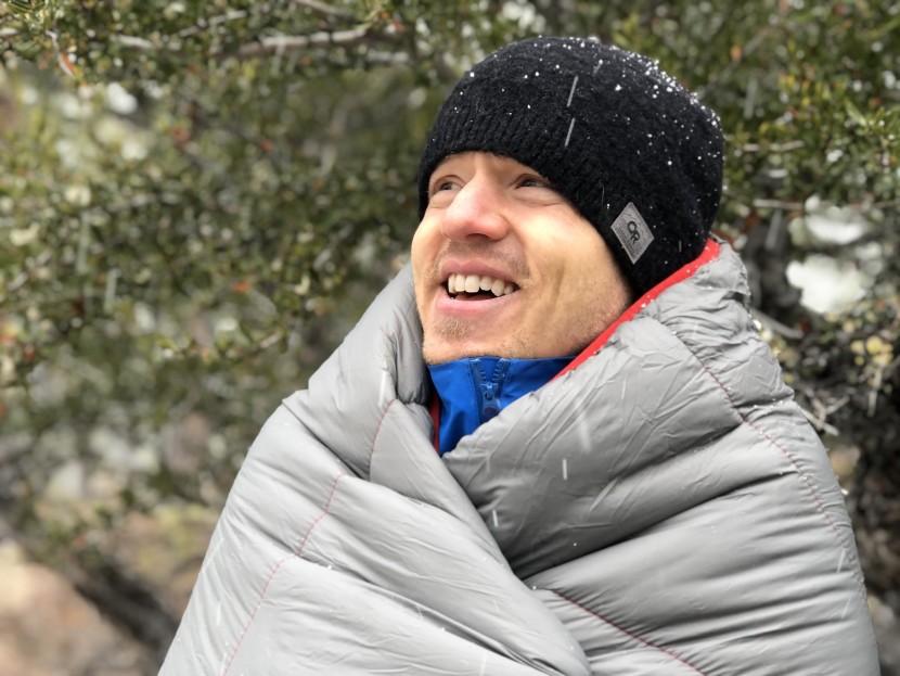 camping blanket - if you don't mind the extra weight and bulk of a synthetic model...