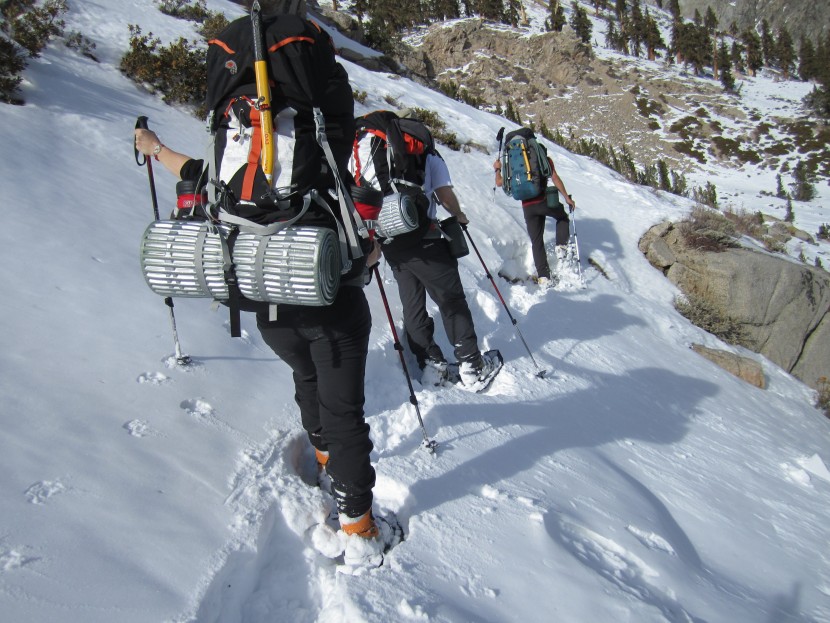 msr revo trail - these snowshoes stayed on even when breaking trail with a heavy pack.