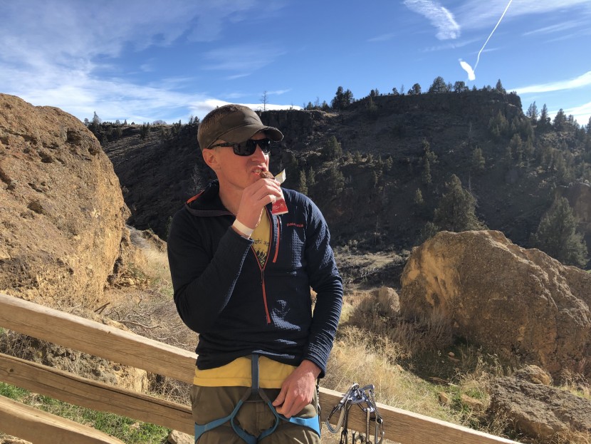 energy bar - a winter day out at the crag, enjoying a tasty bar in the sun...