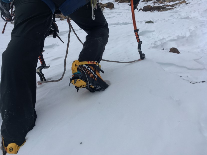scarpa phantom tech - this boot kept our feet comfortable when standing still in deep snow.