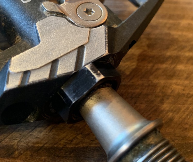 shimano pd-m8120 xt spd - you can see the shoe wear out on the 17mm locknut, this isn't really...