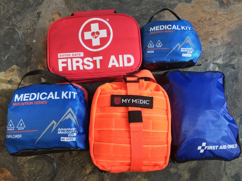 first aid kit - a sampling of the many first aid kits we test year-round.