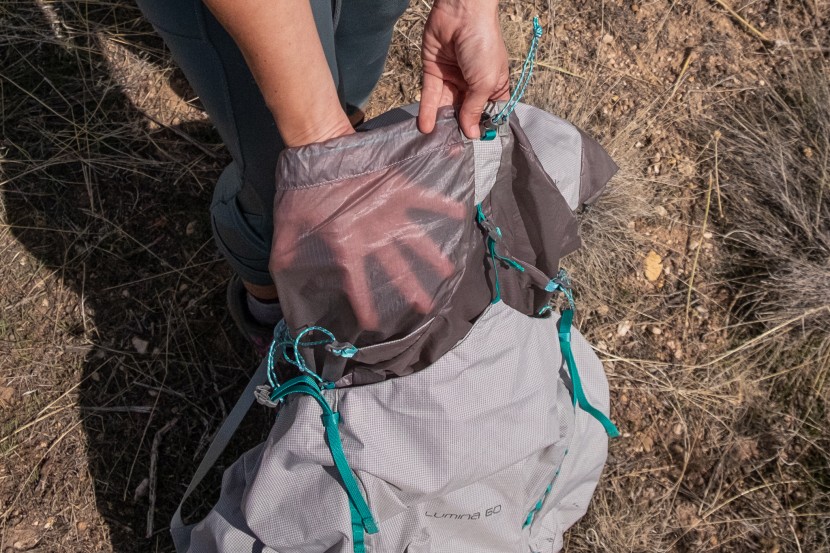 osprey lumina 60 - the translucent fabric used on the body of the pack cuts weight but...
