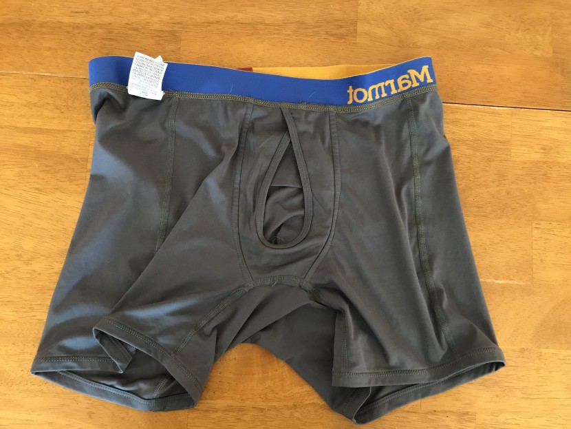 marmot performance boxer brief - the inside of the odd fly situation, including the "jewel harness."...