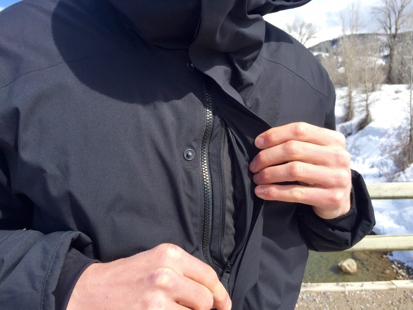 arc'teryx thorsen parka - the thorsen's hidden external chest pocket is large and useful.