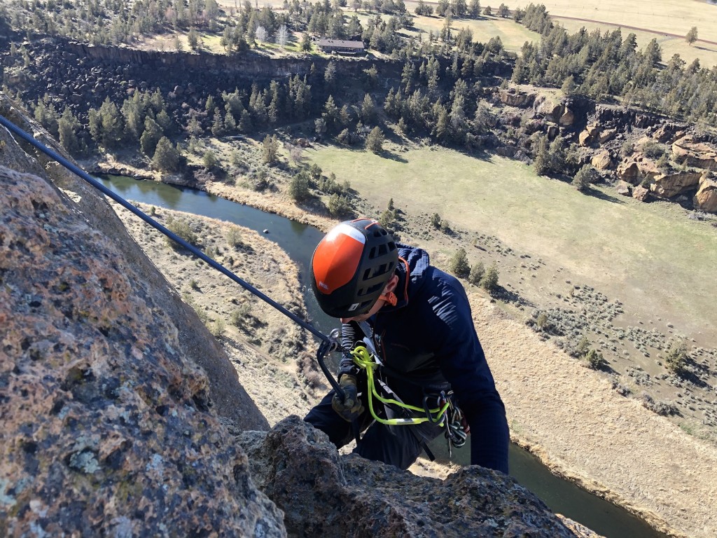 camp usa photon lock - rappelling off of a four pitch climb at smith rock, in the early...