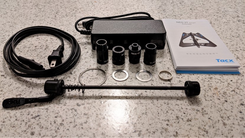 tacx neo 2t smart - the contents of the tacx goody bag (plus a sweet wheel stand).