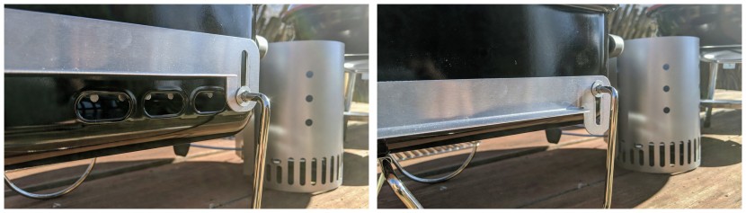 weber go-anywhere charcoal - side ventilation open (left) and closed (right.) while these are a...
