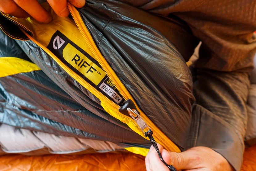 nemo riff 30 - the zipper uses a wide y-shaped slide. the adjacent fabric is...