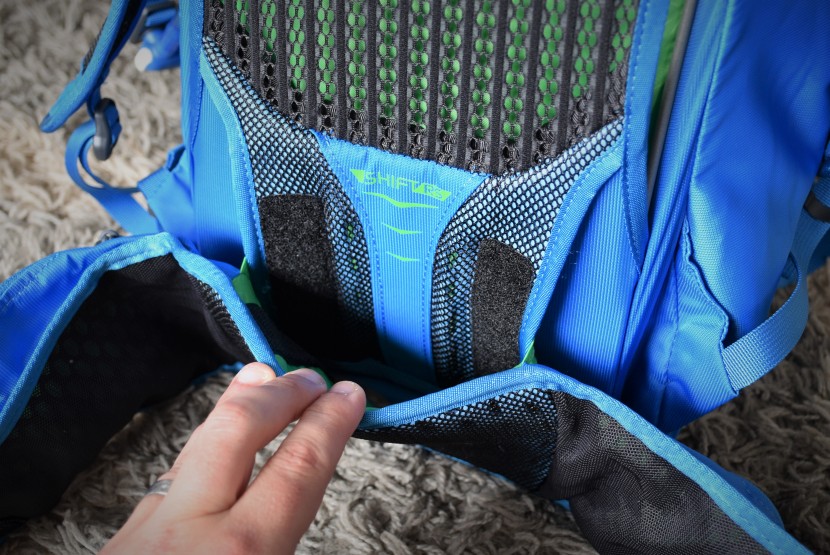 the shift rs adjustable hip belt connects to the pack with a sleeve...