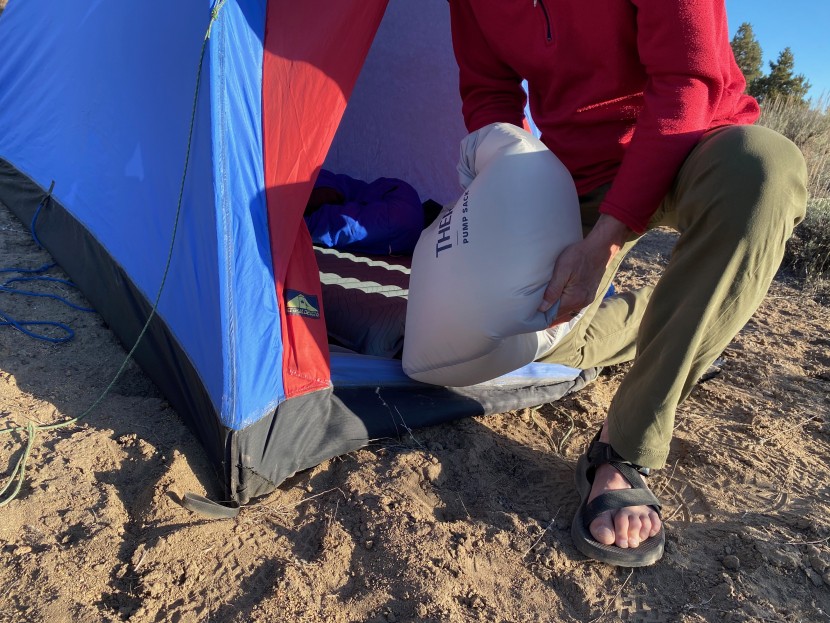 therm-a-rest neoair topo luxe - the inflation sack makes blowing this mattress up a piece of cake...