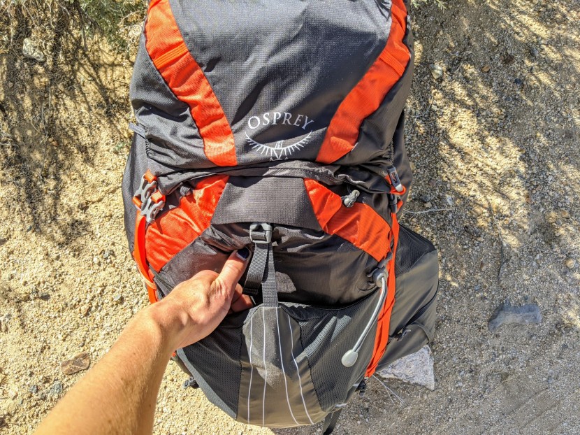 osprey exos 48 - stretchy but secure - the exos has a substantial back pocket. we...