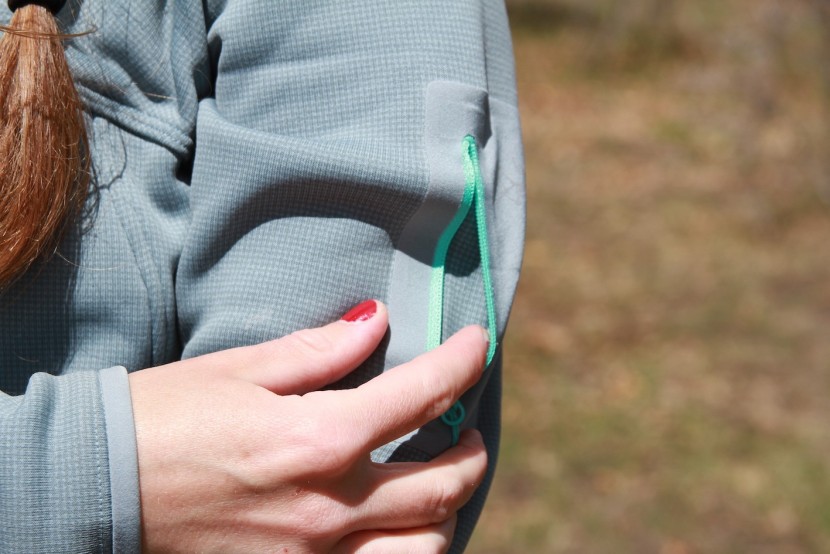 arc'teryx fortrez hoody for women - the pocket on the arm is small but will stash a small key or snack.