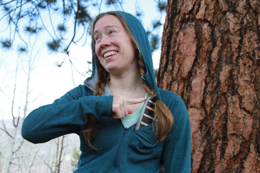 mountain hardwear type 2 fun 3/4 zip hoody for women - the chest pocket is really no bueno. it almost fits our smartphone...