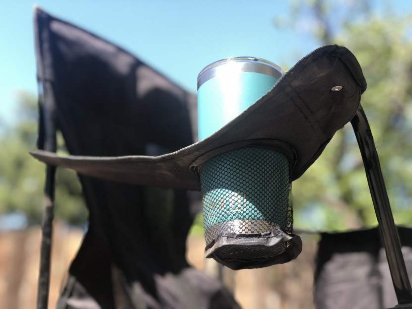 amazon basics portable camping chair - the cup holder perfectly fits this 20 ounce tumbler.