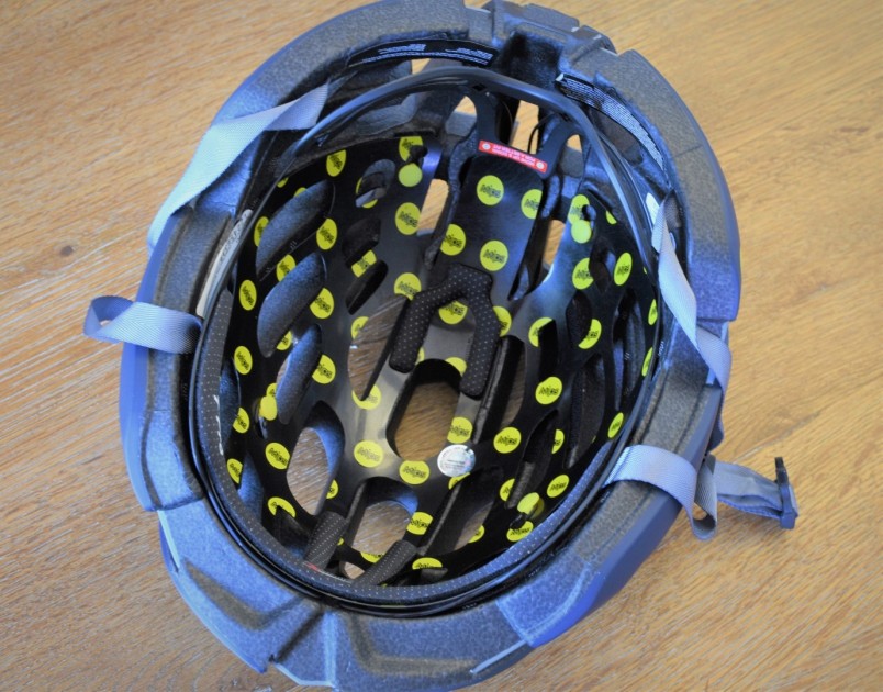 road bike helmet - the z1 from lazer, showing the yellow and black mips liner and the...